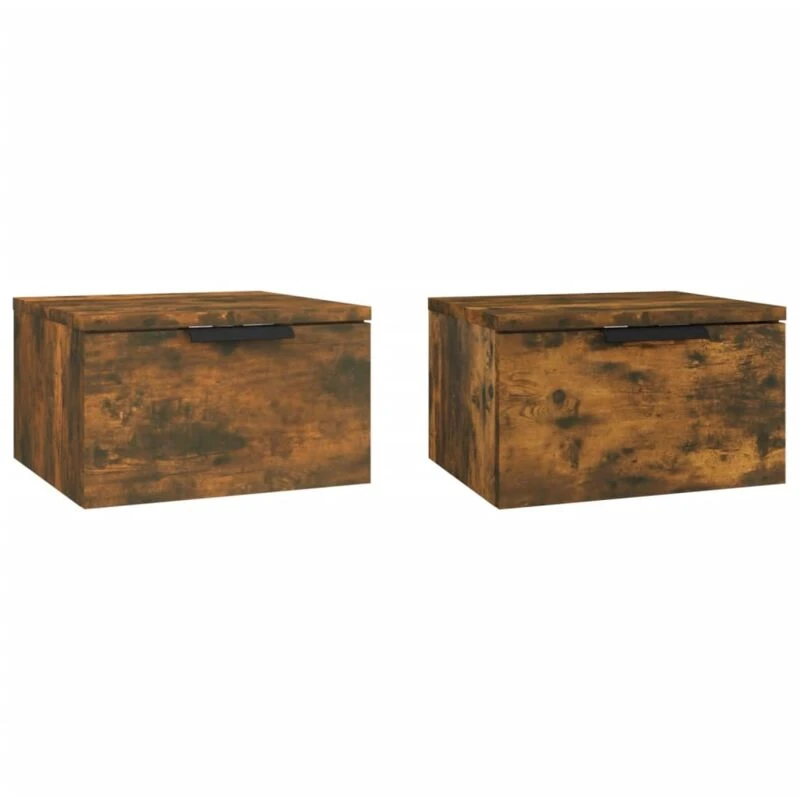 Image of Vidaxl Wall-mounted Bedside Cabinets 2 Pcs Smoked Oak 34X30X20 Cm, Brown 817088