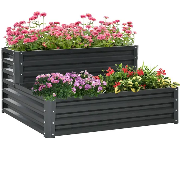 image of 2 Tier Galvanised Raised Garden Bed Planter Box Open Bottom