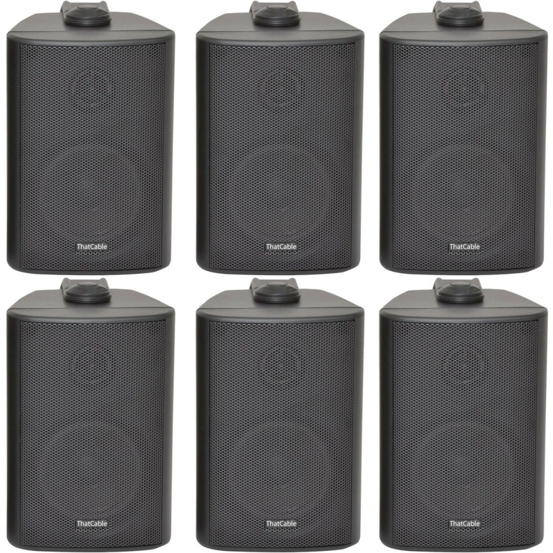 Image of Loops 6x 60W 2 Way Black Wall Mounted Stereo Speakers 3" 8Ohm Mini Background Music Black unisex