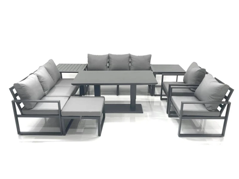 Image of Fimous Garden Sofa Set Aluminium Furniture Rising Dining Tabe Set with 2 Chair Big Footstools 2 Side Tables Dark Grey Dark Grey Unisex