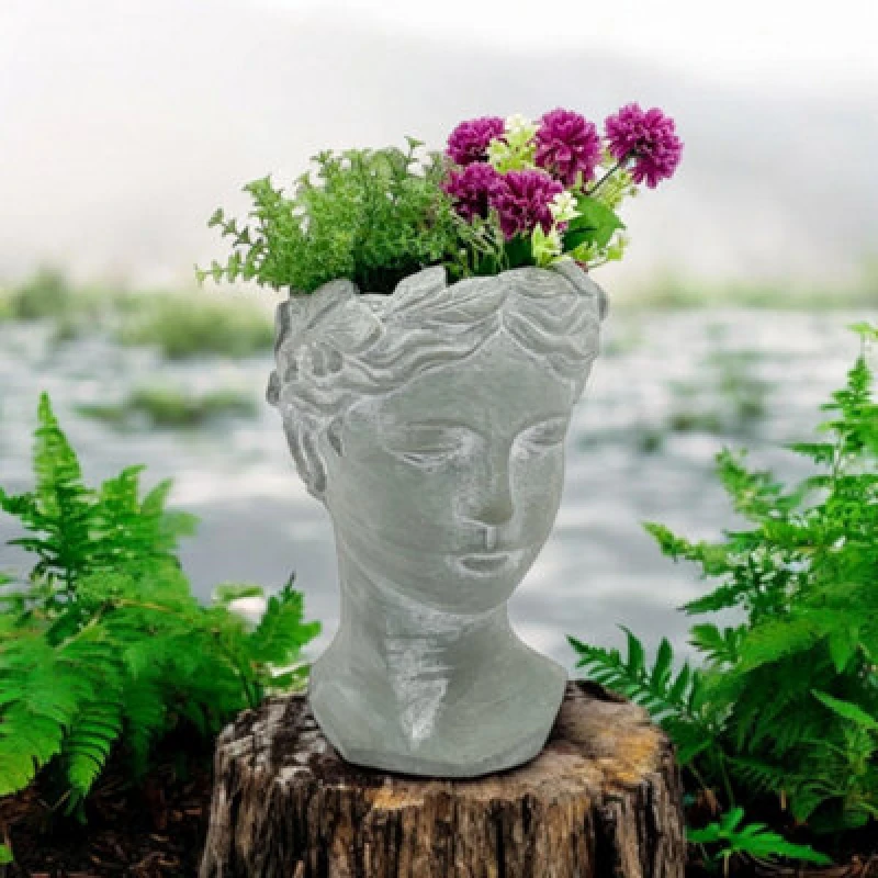 Image of Minster Stylish Living MSL 35cm Grey Cement Bust Pot, Grey 0609C