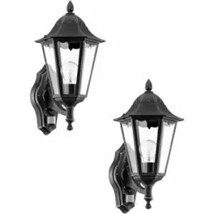 image of Loops - 2 pack IP44 Outdoor Wall Light & pir Sensor Black & Silver Patina 1x 60W E27