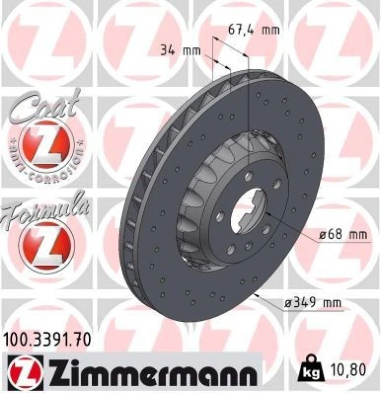 Image of ZIMMERMANN Brake disc ZIMMERMANN 100.3391.70