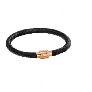 Image of Fred Bennett Hexagon Ridge Clasp Rose Black Leather Plait Bracelet B5131