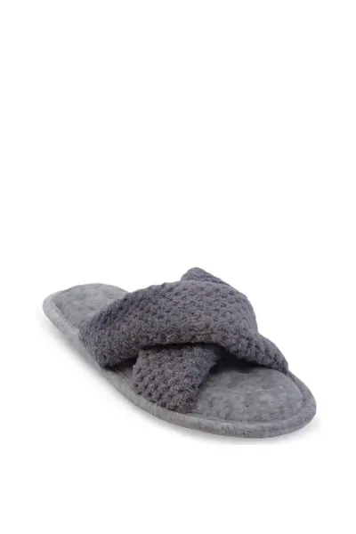 Image of Totes Popcorn Cross Strap Open Toe Slippers Pale Grey