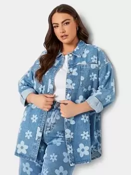 Image of Yours Printed Denim Shacket Blue Size 34-36, Women