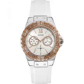 image of GUESS Ladies silver & rose gold watch with crystals