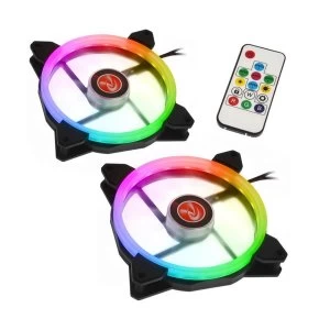 image of Raijintek IRIS 14 Rainbow RGB LED PWM 140mm Fan with Controller - Twin Pack