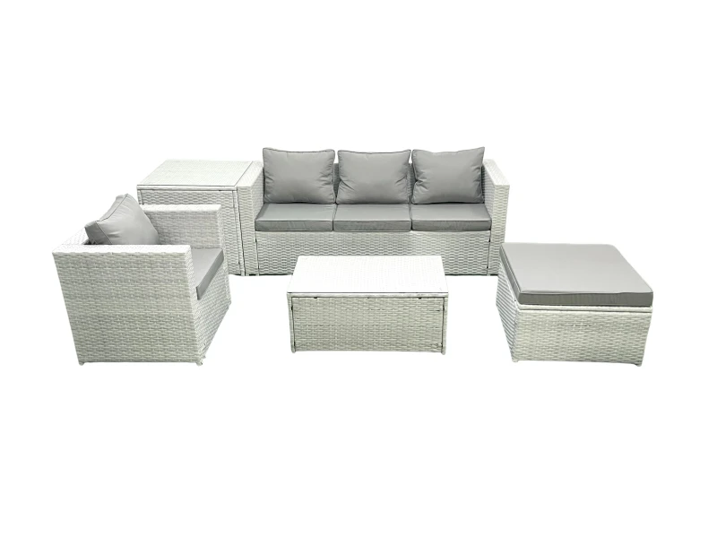 Image of Fimous 5 Pieces Rattan Garden Furniture Set Outdoor Garden Sofa Chair Coffee Table Set with Side Table Big Footstool Light Grey Mixed Light Grey
