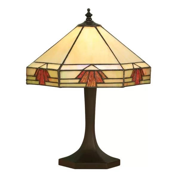 image of Nevada 1 Light Small Table Lamp Dark Bronze, Tiffany Glass, E14