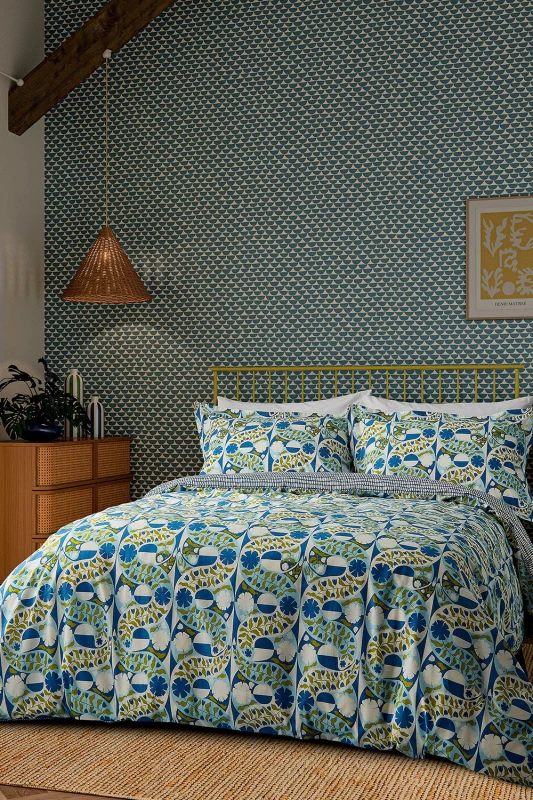 Image of Scion 'Twist & Turn' Cotton Duvet Cover Set in Indigo Size: Super King Indigo Unisex Super King