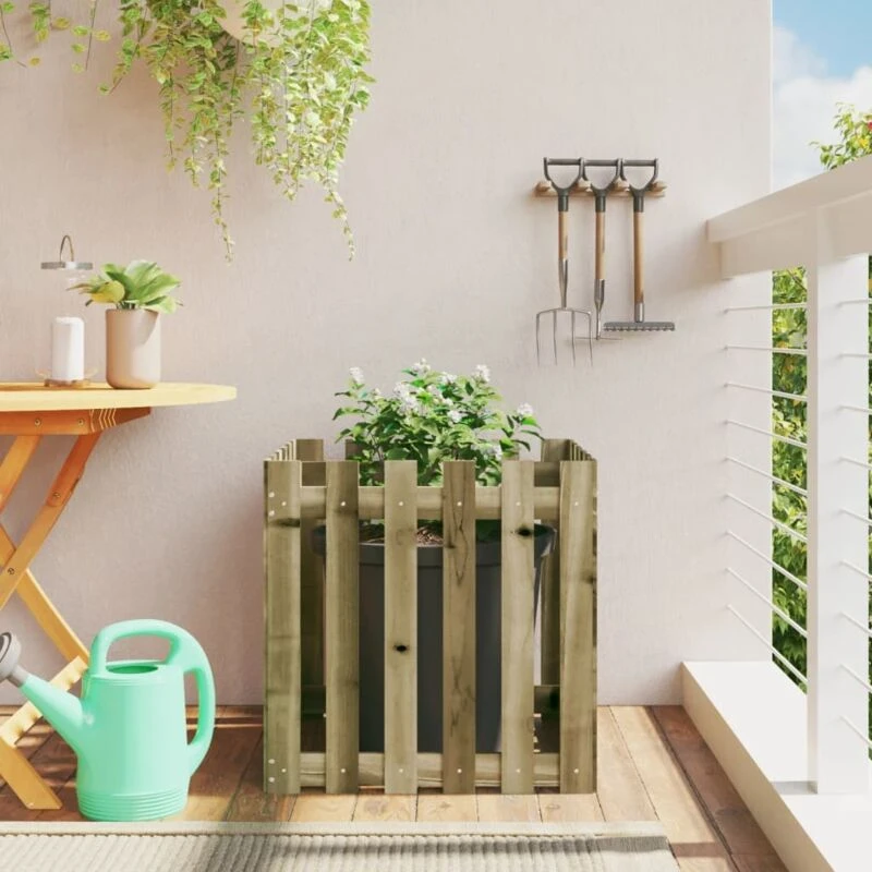 Image of vidaXL Garden Planter w/ Fence Design 60x60x60cm Impregnated Wood Pine, Brown 832461