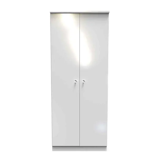 image of Welcome Furniture Ready Assembled Lumiere 2 Door Wardrobe With Sensor Lighting With LED Lights In White Gloss