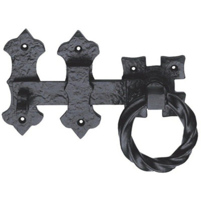 Image of Loops Ornate Ring Lift Handle Latch Set for Outdoor Gates Black Antique Finish Black unisex