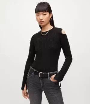 Image of AllSaints Womens Daina Merino Wool Jumper, Black, Size: L