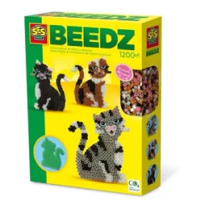 image of SES CREATIVE Beedz Childrens Iron-on Beads Cat Mosaic Kit, 1200 Iron-on Beads, Unisex, Five Years and Above,...