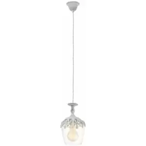 Image of Hanging Ceiling Pendant Light White Patina & Glass Shade 1x E27 Feature Lamp
