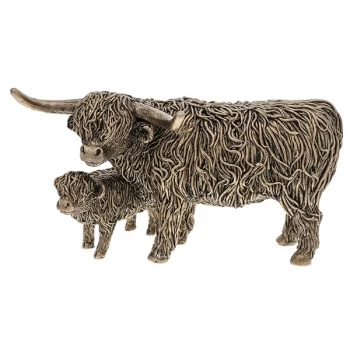 Image of Bronze Highland Coo & Wee Calf Figurine 10cm