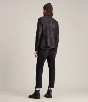 Image of AllSaints Mens Wool Slim Fit Survey Leather Blazer, Black, Size: M
