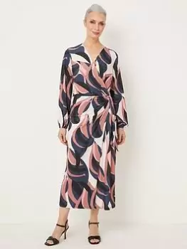 Image of Wallis Abstract Jersey Wrap Dress - Pink, Size 10, Women