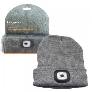 image of Kingavon Beanie Hat with Built-in 4 SMD LED Head Light, Head Lamp - 3 Mode USB Rechargeable - Grey