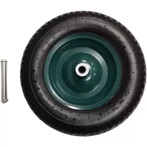 image of Replacement 15 x 3.4 Pneumatic Heavy Duty Garden Wheelbarrow Wheel & Axel In Green