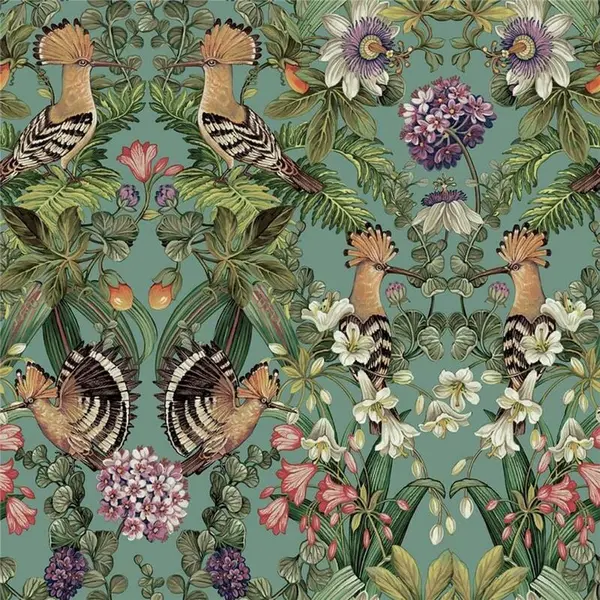 image of HOLDEN DECOR Holden Decor - Mirrored Bird Soft Teal Floral Wallpaper Flowers Modern Botanical WL-13521