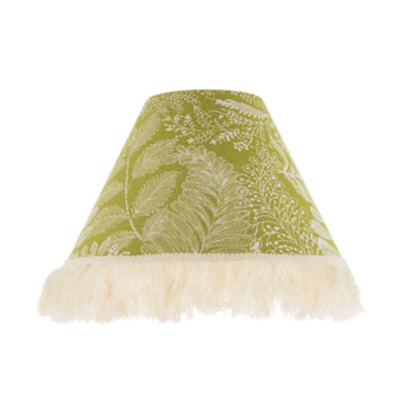 Image of Happy Homewares Olive Green Jacquard Linen Floral Coolie Lamp Shade With White Tassels