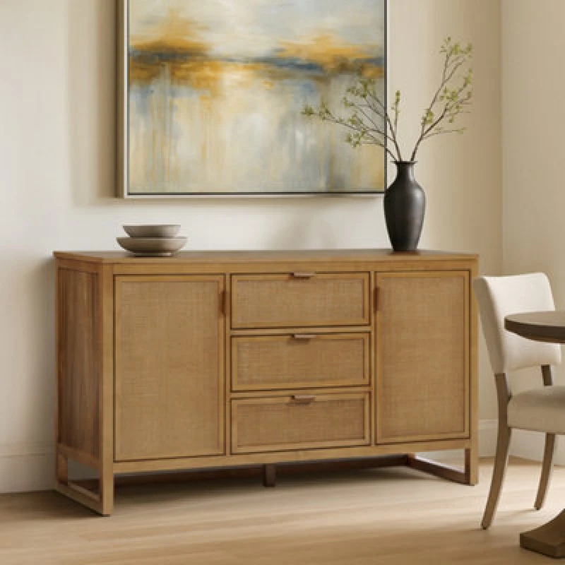 Image of Teamson Home Hatteras Wooden Sideboard 3 Drawers 2 Doors, Natural