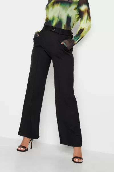 Image of Petite Black Wide Leg Belt Trousers