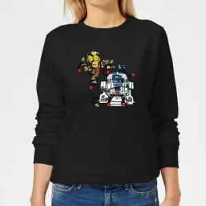 image of Star Wars Tangled Fairy Lights Droids Womens Christmas Jumper - Black - 4XL