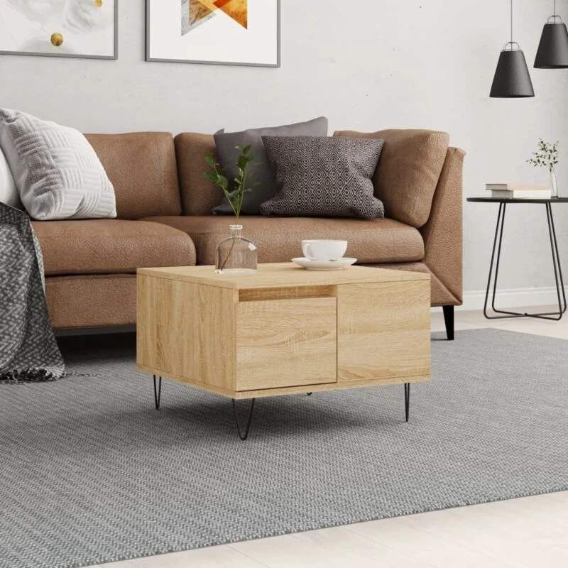 Image of Vidaxl Coffee Table Sonoma Oak 55X55X36.5cm Engineered Wood, Brown 830759