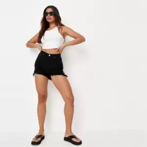 image of Missguided Rip Hem High Waist Shorts - Black