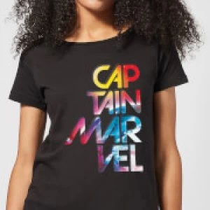 Image of Captain Marvel Galactic Text Womens T-Shirt - Black