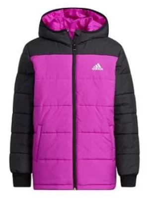 Image of Boys, adidas Junior Unisex Yk Padded Jacket, Black/Pink, Size 13-14 Years