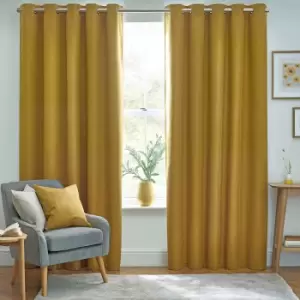 Image of Dawn 100% Blackout Thermal Eyelet Curtains Mustard, Mustard / 229 x 137cm