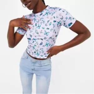 Image of I Saw It First Butterfly Print Cropped T Shirt - Purple