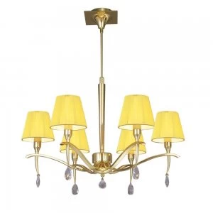 image of Ceiling Pendant Round 6 Light E14, Polished Brass with Amber Cream Shades And Clear Crystal