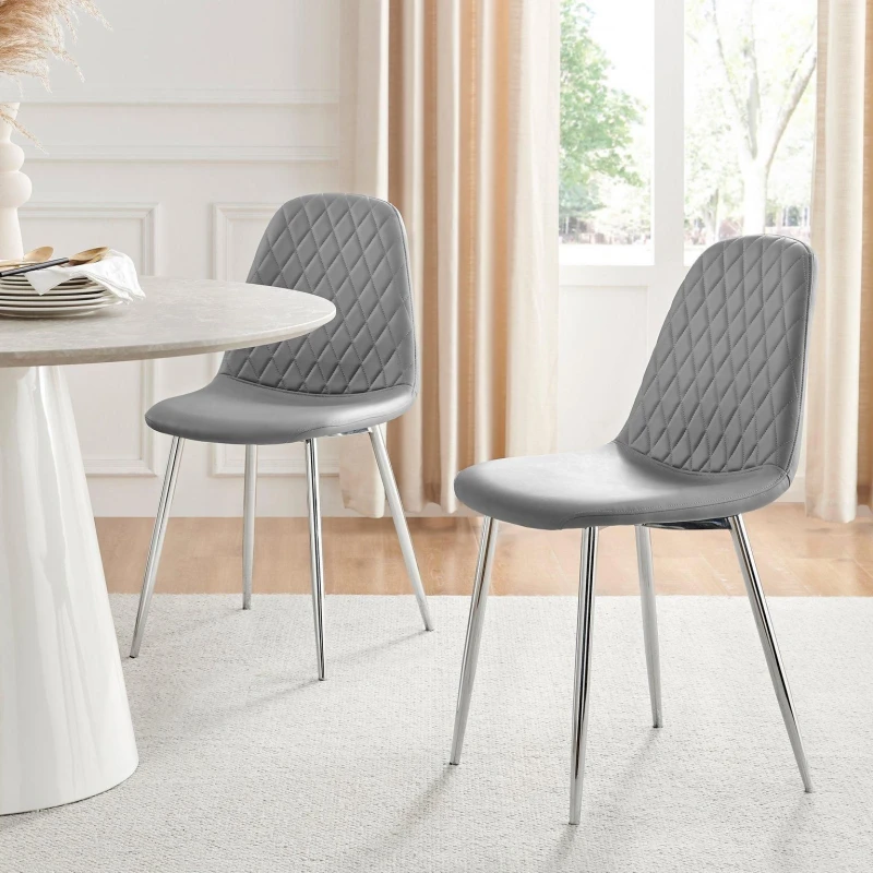Image of FurnitureboxUK FurnitureboxUK 2x Corona Silver Leg Faux Leather Dining Chair in Grey Grey One Size Unisex 5060661182229