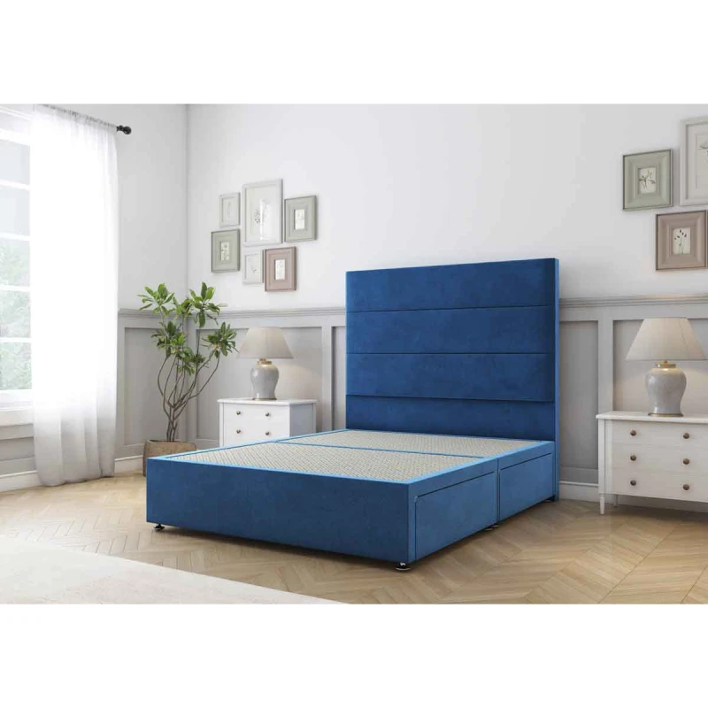 Image of Sloomy Texas Navy Plush Divan Bed Base 2 Drawers Same Side With 26" Strutted Headboard 5' King