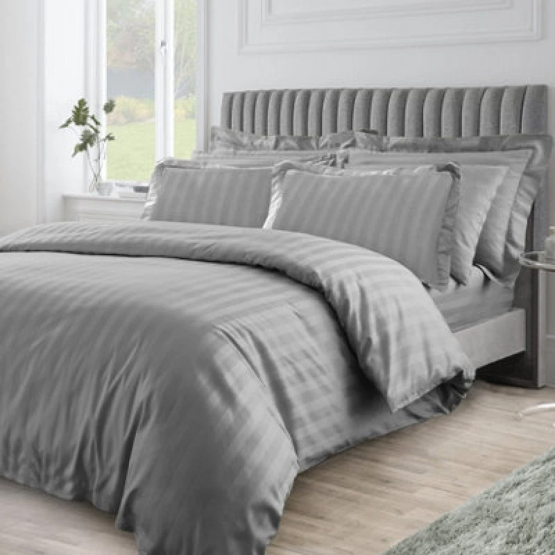 Image of Velosso Elegant Embossed Duvet Cover & Pillowcase Set, Wrinkle-Resistant & Machine Washable Bedroom Decor - Charcoal