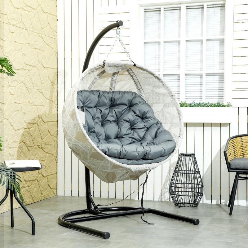 Image of Outsunny Hanging Egg Chair Outdoor Indoor Swing Chair, Folding Basket, Grey - Outsunny 5063603381957