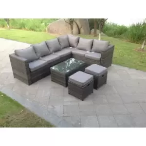 Image of Fimous 6 Seater Outdoor Dark Grey Rattan Lounge Complete Sofa Set Right Side with Coffee Table and 2 Stools