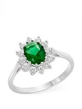 image of Beaverbrooks 9Ct White Gold Green Cubic Zirconia Halo Ring