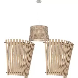 Image of Ceiling Pendant Light & 2x Matching Wall Lights Maple Wood Slotted Modern Shade