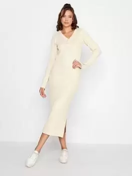 Image of Long Tall Sally Stone Collar Detail Knitted Dress, Stone, Size 14-16, Women