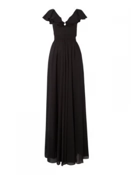 Image of Jill Jill Stuart Cap sleeved dress with ruffles Black