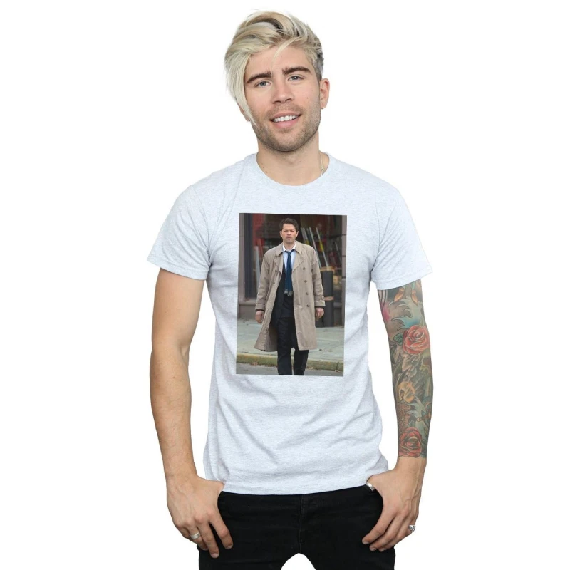 Image of Supernatural Supernatural Men Castiel Photograph T-Shirt in Grey Size: Small Grey S Male 5057972552100