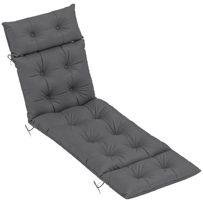 Image of Outsunny Sun Lounger Cushion Only, Garden Lounge Chair Cushion, Dark Grey Dark Grey