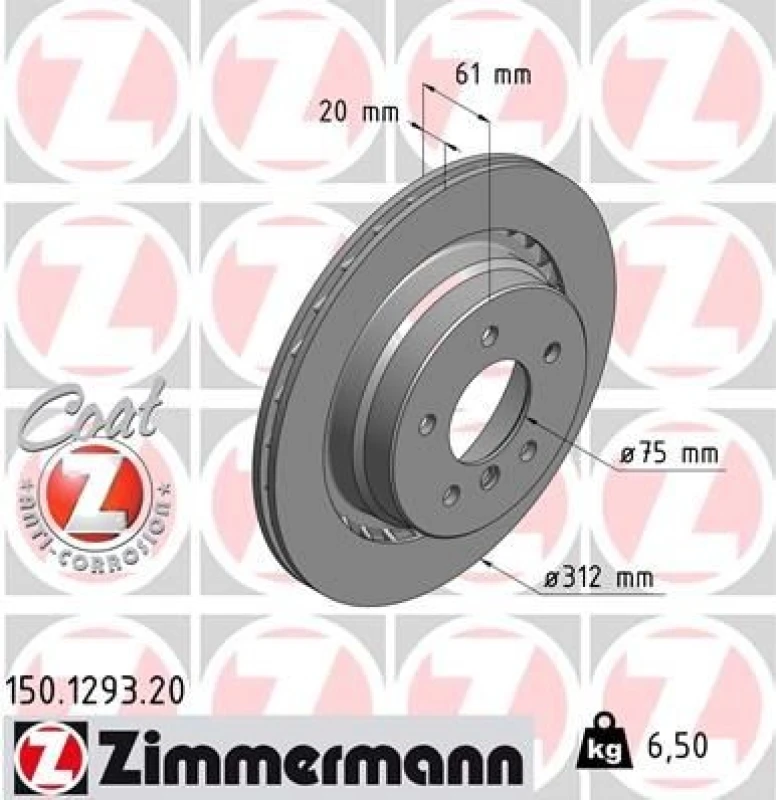 Image of ZIMMERMANN Brake disc ZIMMERMANN 150.1293.20